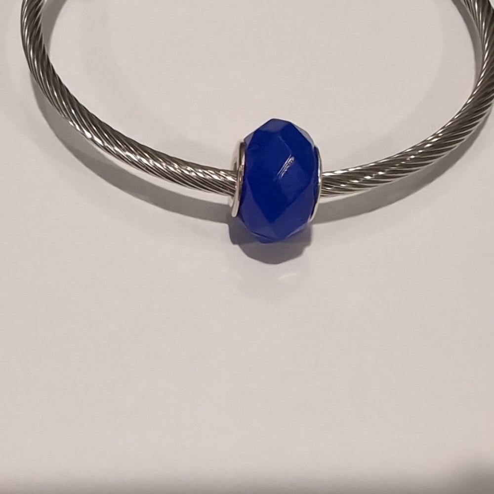 Silver Blue Faceted‎ Charm for Pandora Style Bracelet